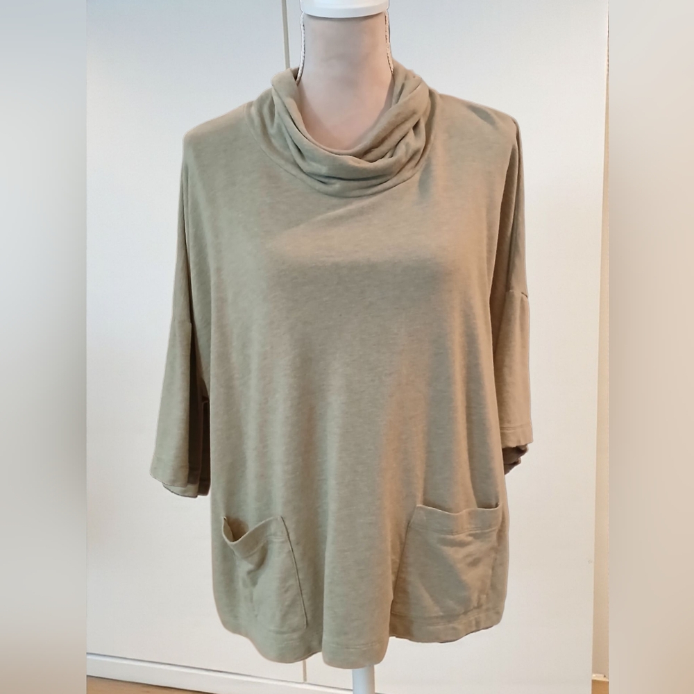 J Jill Pure Jill Green Jersey Terry Short Sleeve Shirt Large Lagenlook Boxy